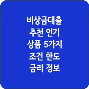 비상금대출 추천 인기 상품 5가지 조건 한도 금리 정보