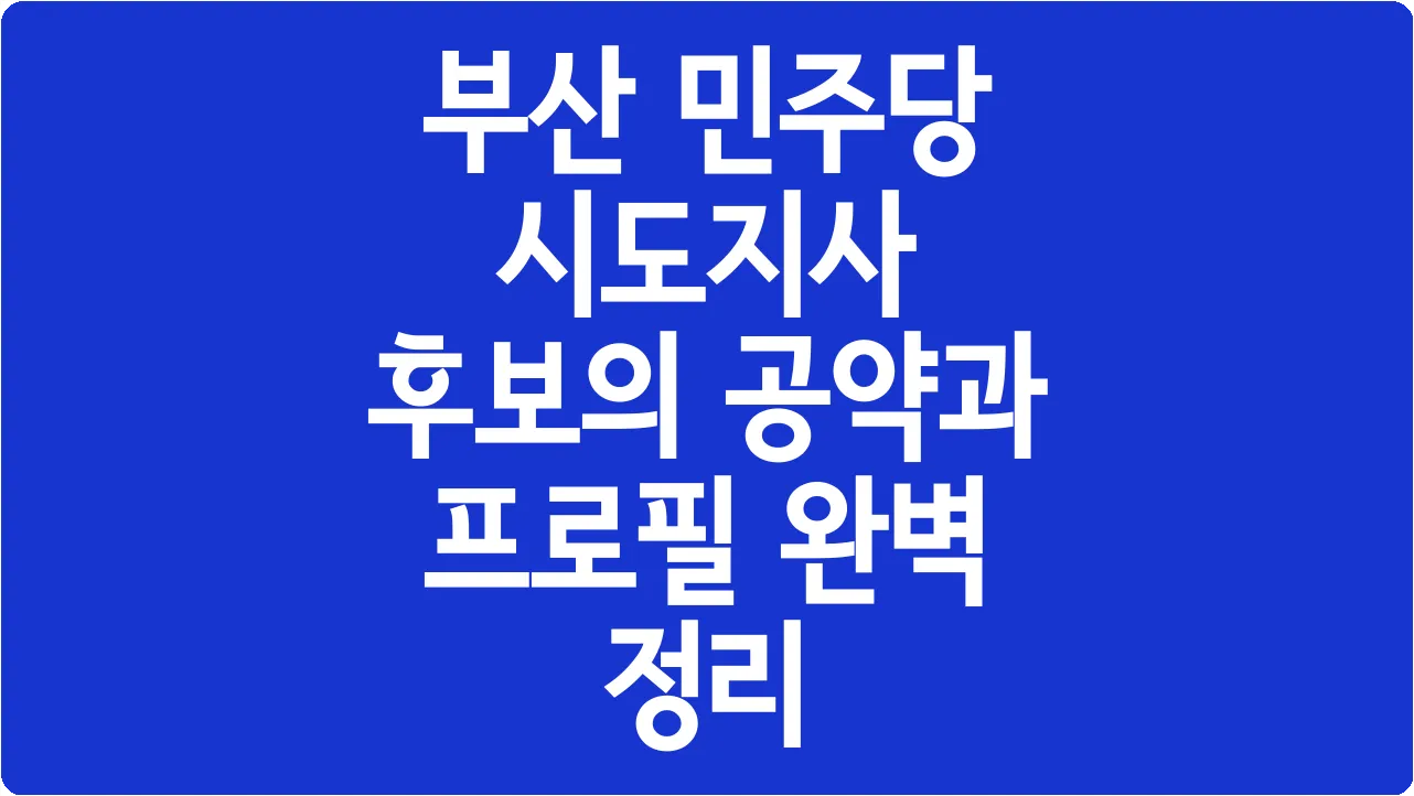 부산 민주당 시도지사 후보의 공약과 프로필 완벽 정리